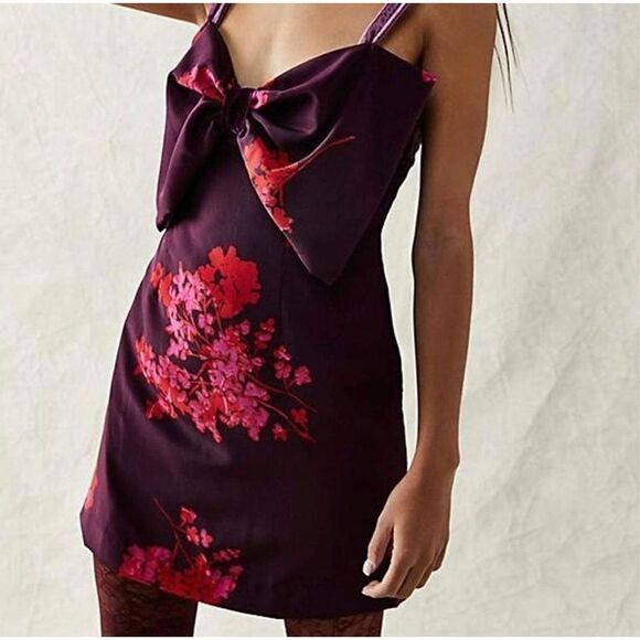 Free People Tie A Bow Mini Dress Size L - Picture 2 of 7